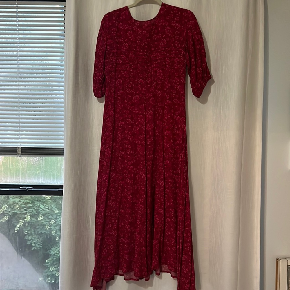 Pink and red floral midi dress